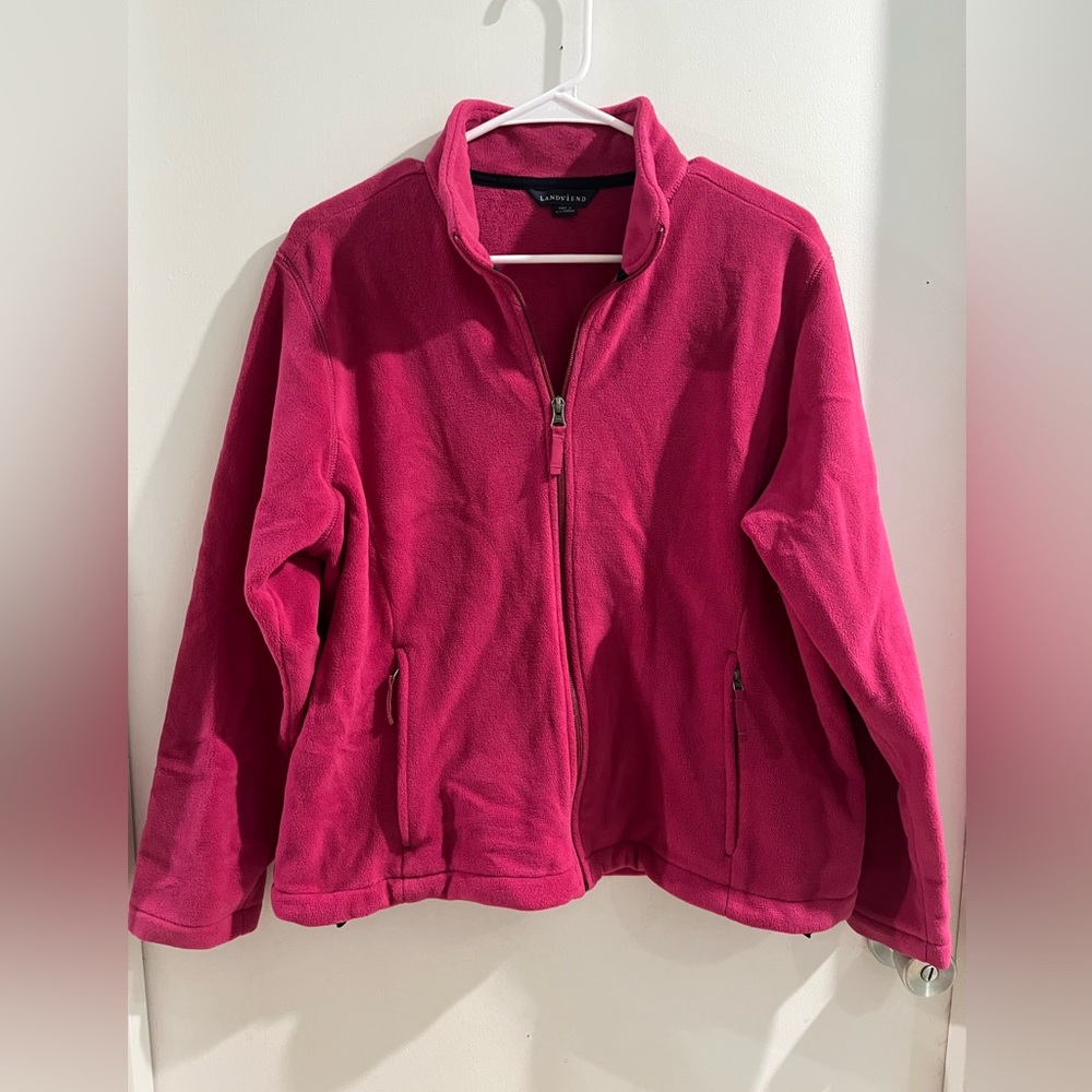 Lands' End Bright Pink Zip-Up Fleece Jacket, size large petite